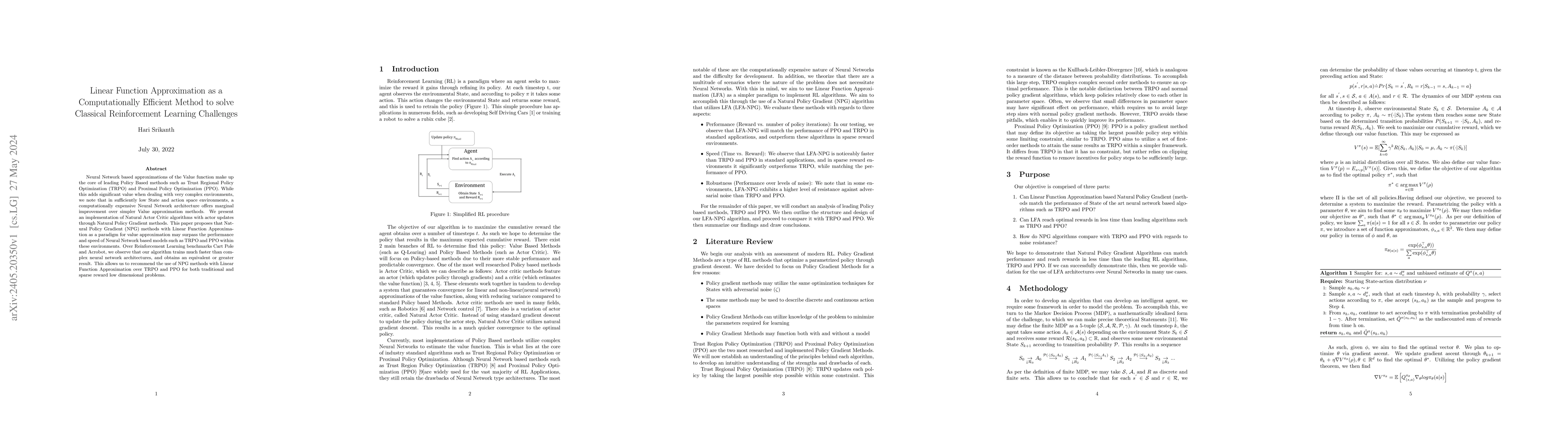 Thumbnail for Linear Function Approximation as a Computationally Efficient Method to
  Solve Classical Reinforcement Learning Challenges