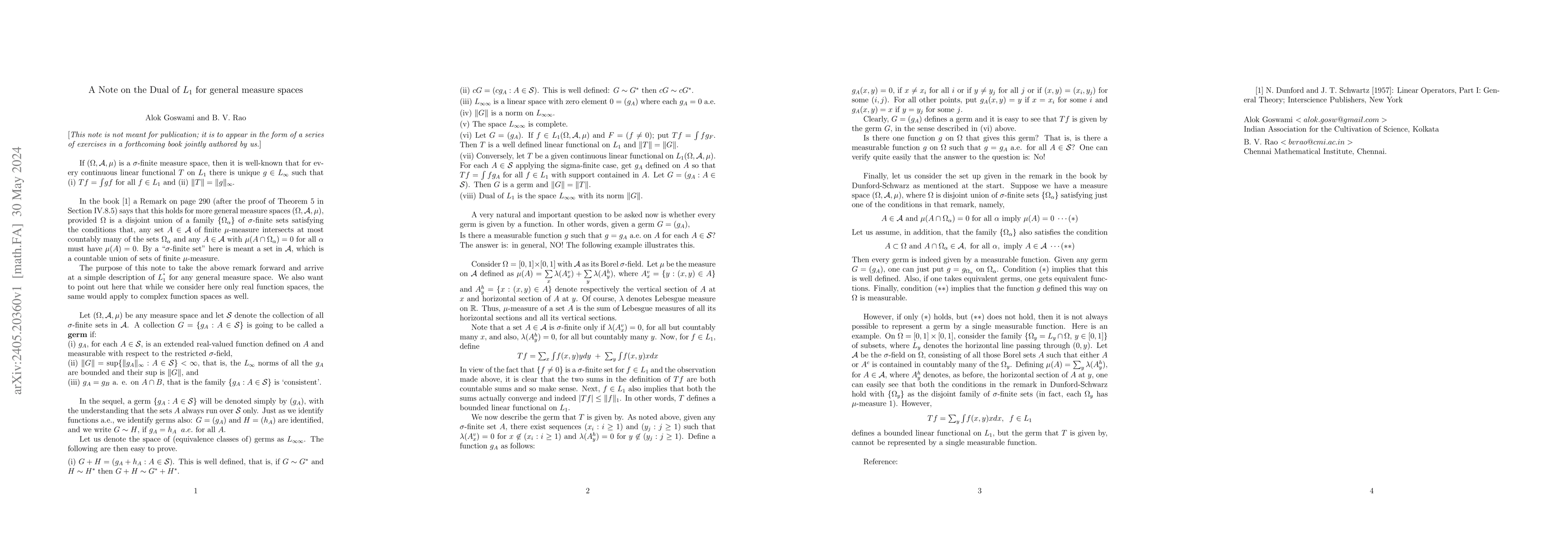 Thumbnail for A note on the dual of $L_1$ for general measure spaces