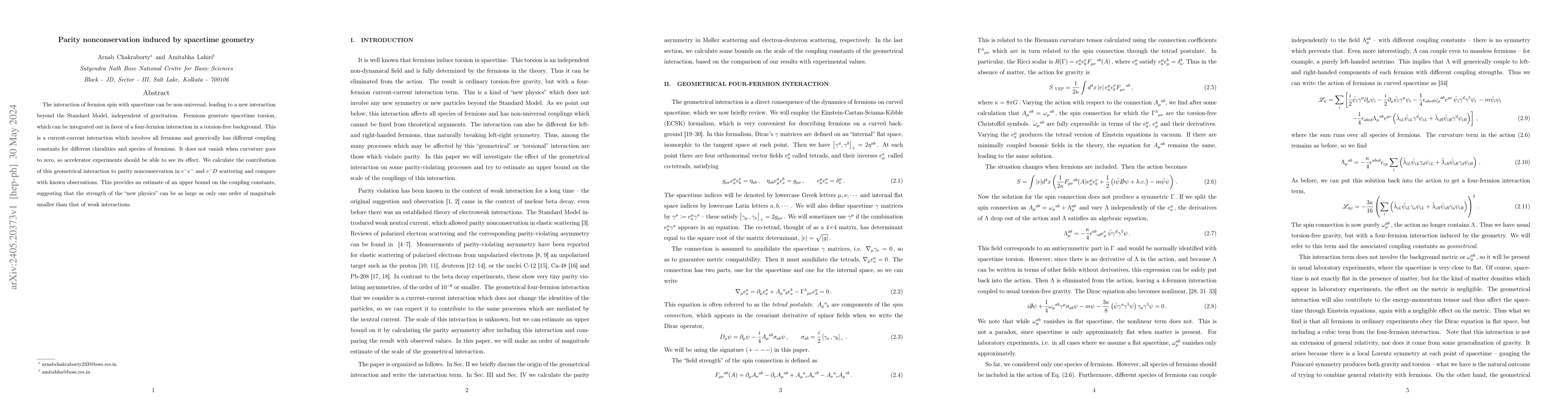 Thumbnail for Parity nonconservation induced by spacetime geometry