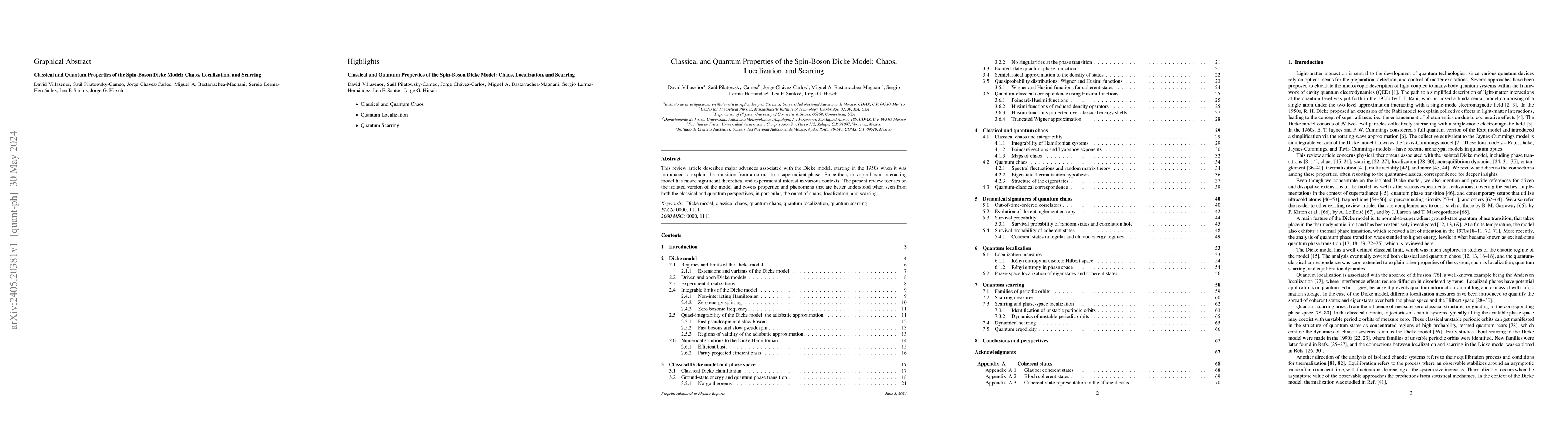 Thumbnail for Classical and Quantum Properties of the Spin-Boson Dicke Model: Chaos,
  Localization, and Scarring