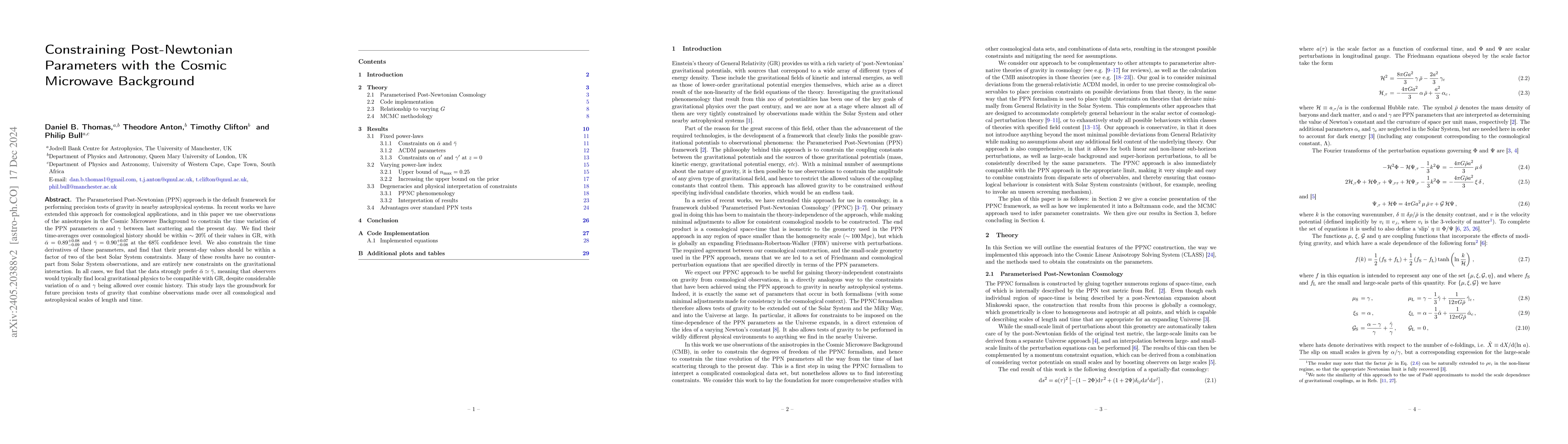 Thumbnail for Constraining Post-Newtonian Parameters with the Cosmic Microwave
  Background