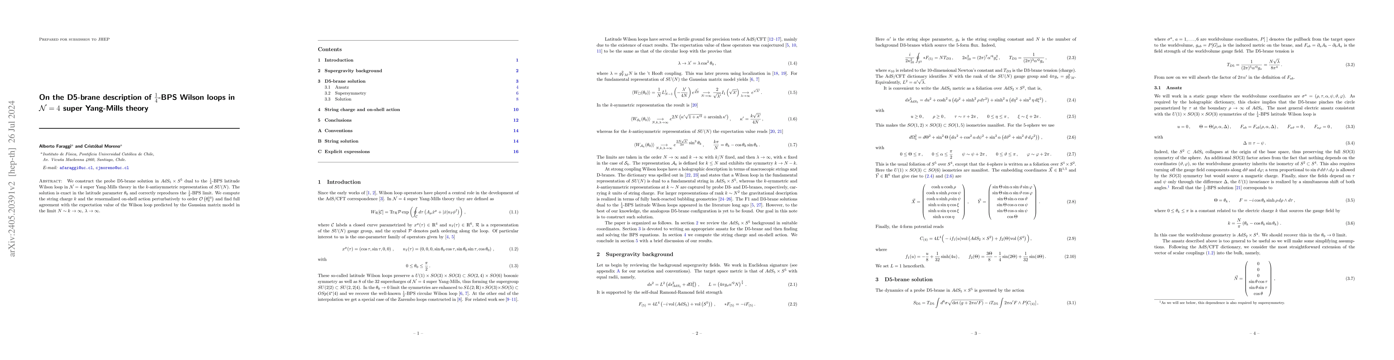 Thumbnail for On the D5-brane description of $\frac{1}{4}$-BPS Wilson loops in
  $\mathcal{N}=4$ super Yang-Mills theory