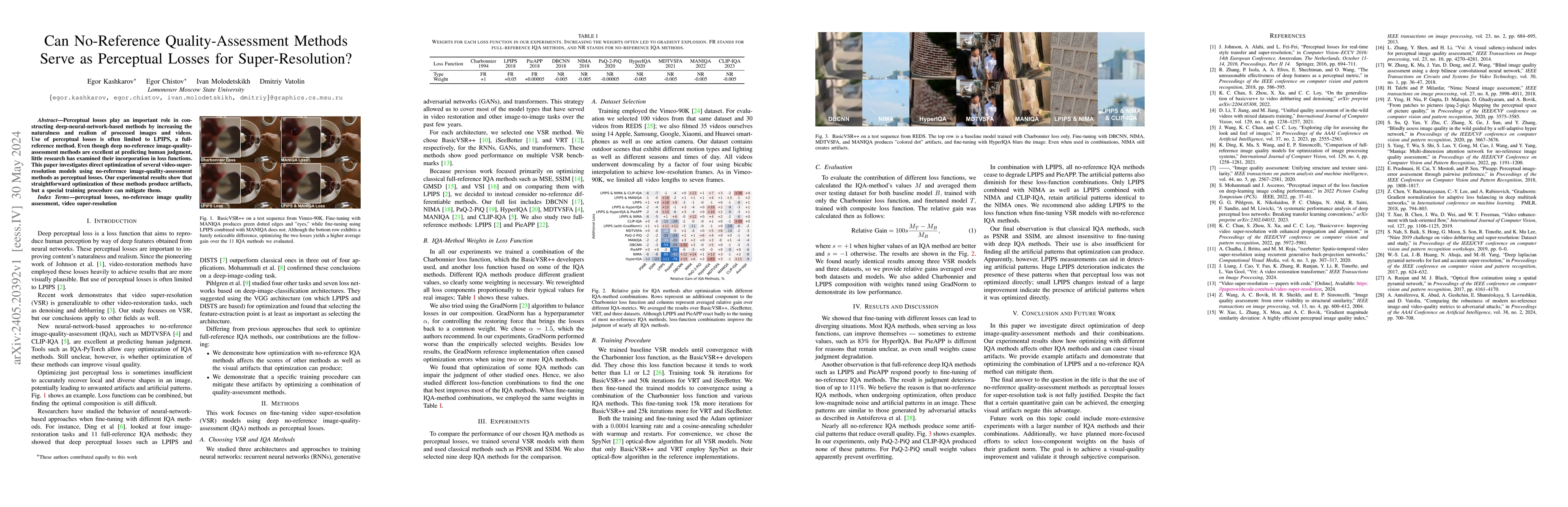 Thumbnail for Can No-Reference Quality-Assessment Methods Serve as Perceptual Losses
  for Super-Resolution?