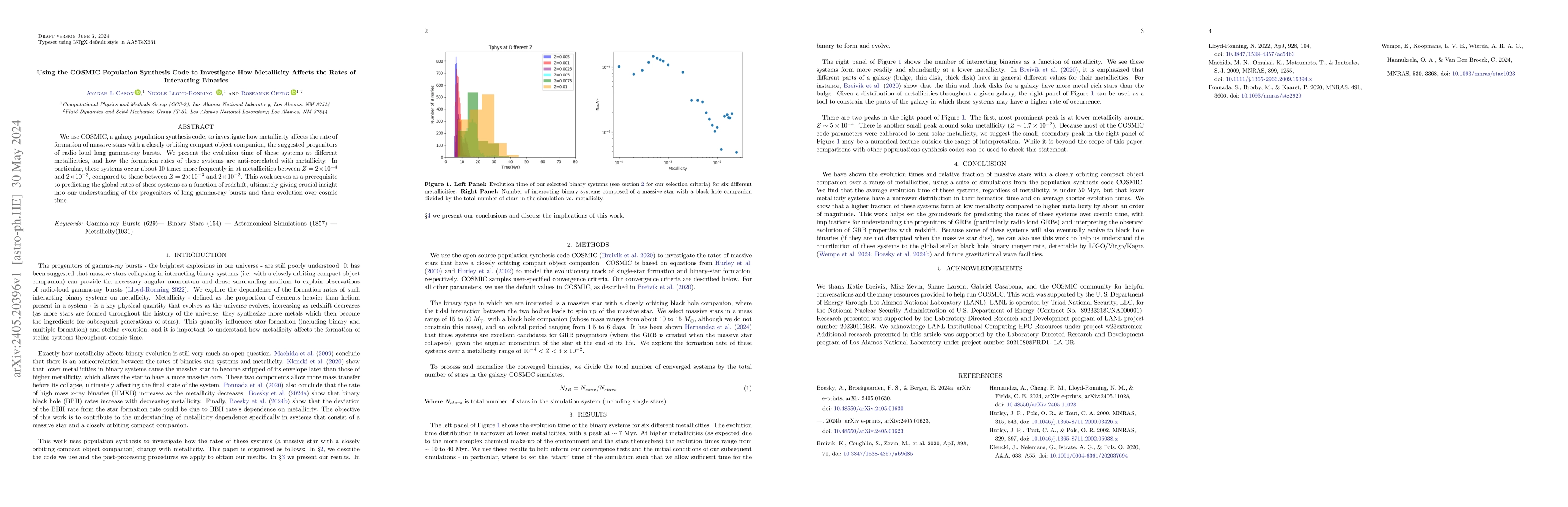 Thumbnail for Using the COSMIC Population Synthesis Code to Investigate How
  Metallicity Affects the Rates of Interacting Binaries