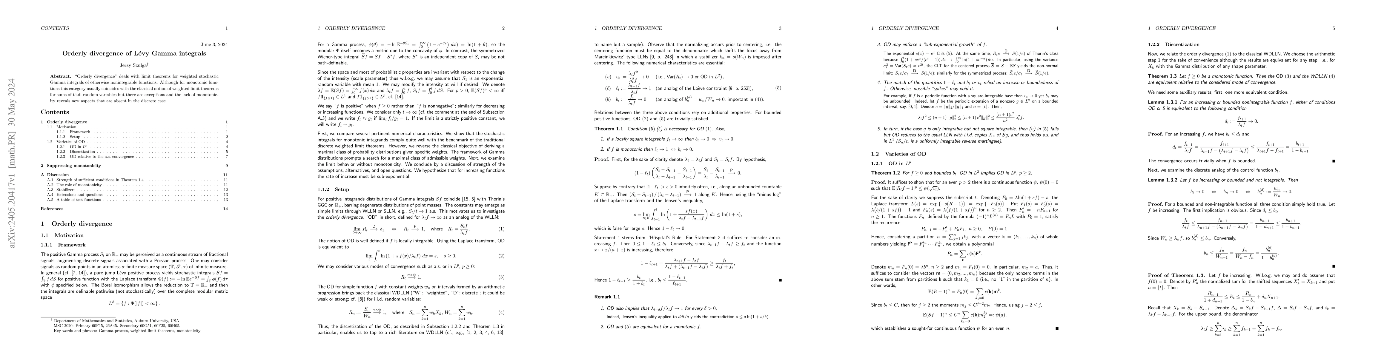 Thumbnail for Orderly divergence of Levy Gamma integrals