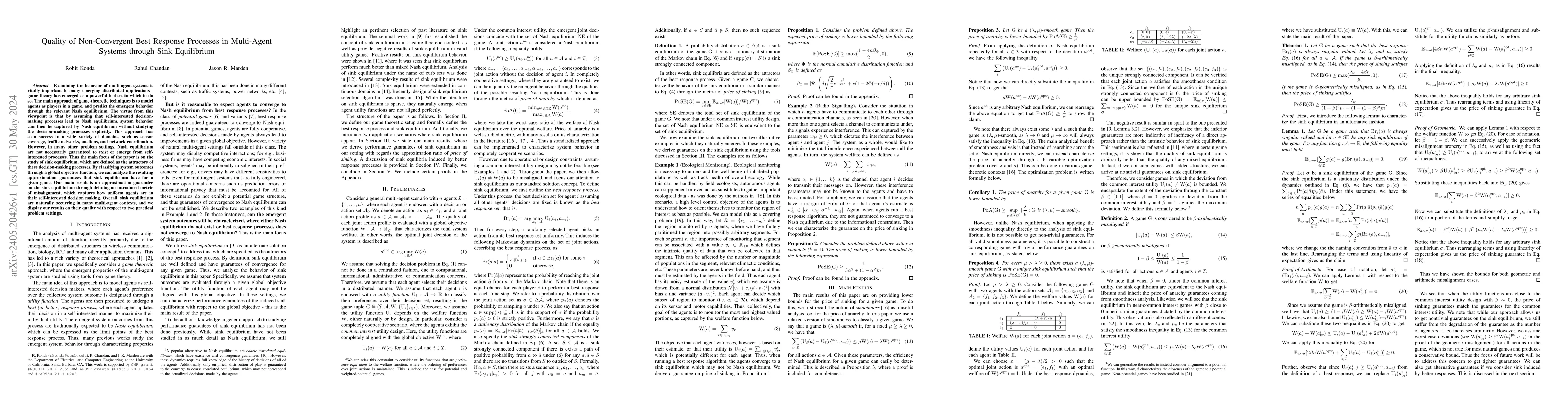 Thumbnail for Quality of Non-Convergent Best Response Processes in Multi-Agent Systems
  through Sink Equilibrium