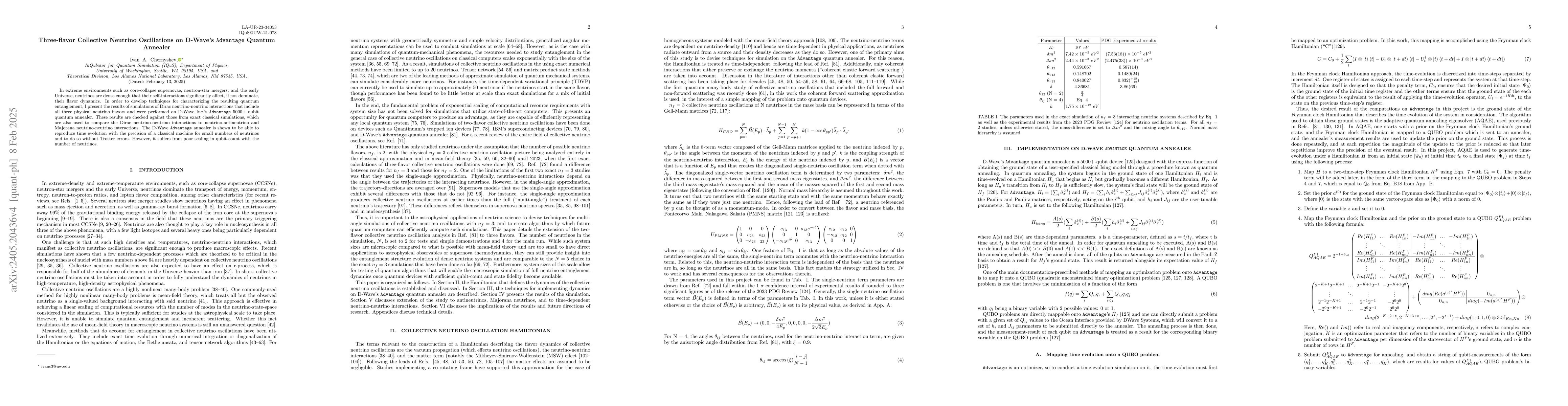 Thumbnail for Three-flavor Collective Neutrino Oscillations on D-Wave's {\tt
  Advantage} Quantum Annealer