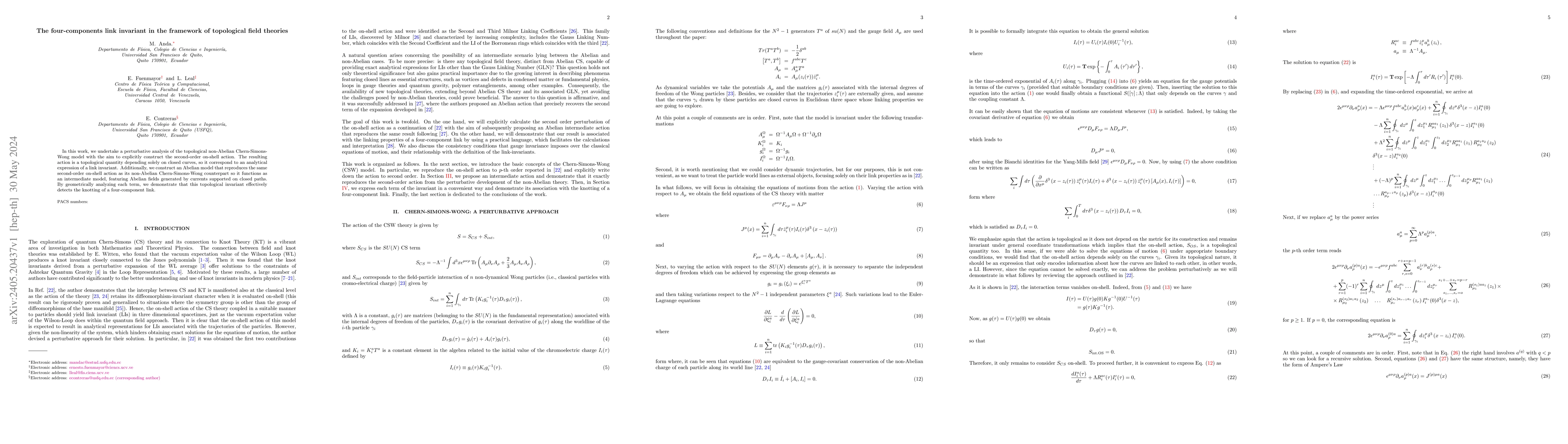 Thumbnail for The four-components link invariant in the framework of topological field
  theories