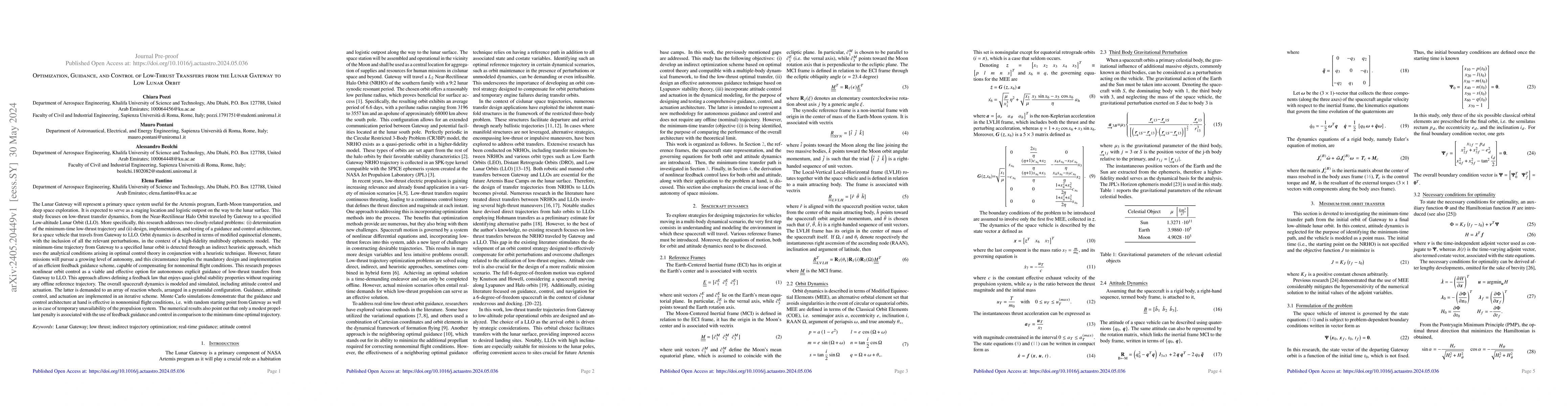 Thumbnail for Optimization, guidance, and control of low-thrust transfers from the
  Lunar Gateway to low lunar orbit