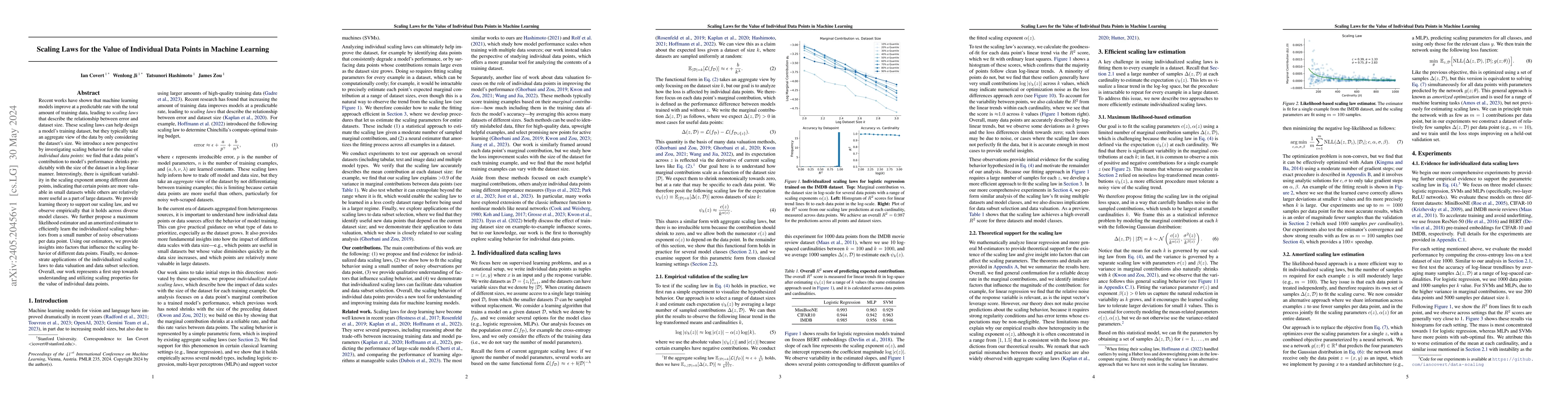 Thumbnail for Scaling Laws for the Value of Individual Data Points in Machine Learning