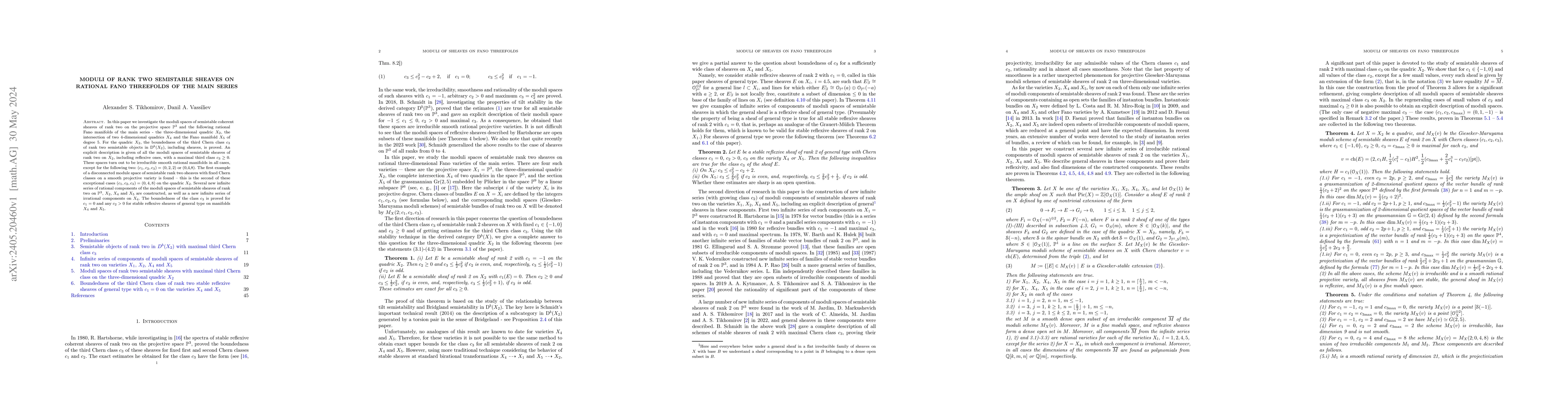 Thumbnail for Moduli of rank two semistable sheaves on rational Fano threefolds of the
  main series