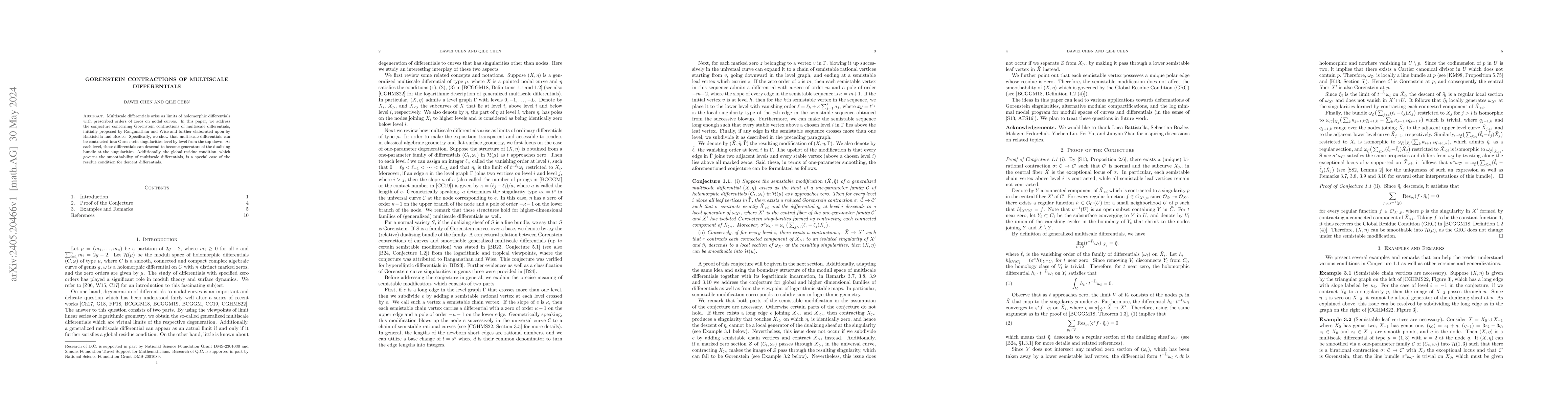 Thumbnail for Gorenstein contractions of multiscale differentials