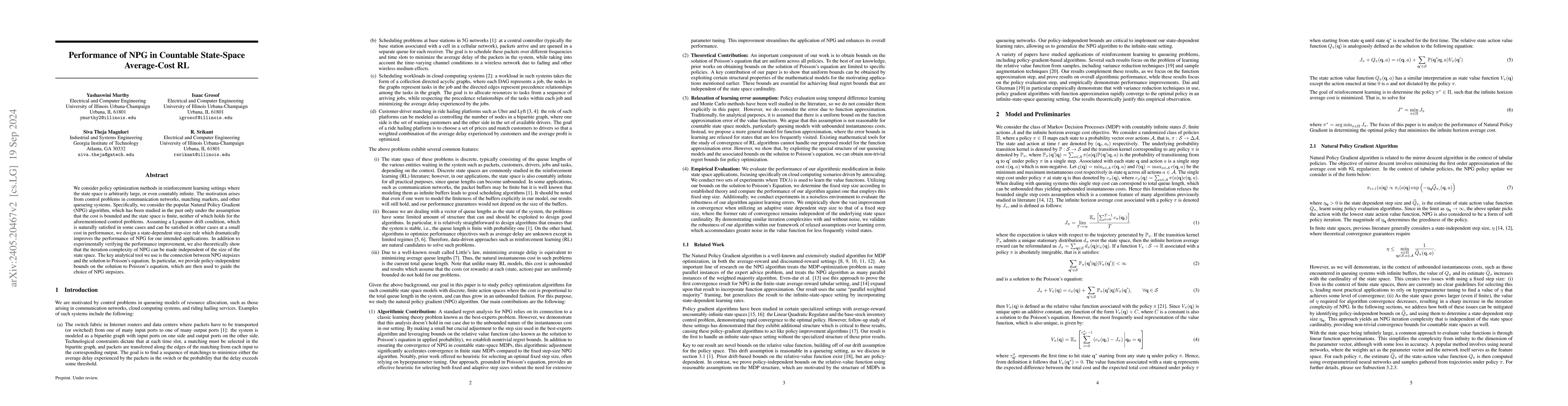 Thumbnail for Performance of NPG in Countable State-Space Average-Cost RL