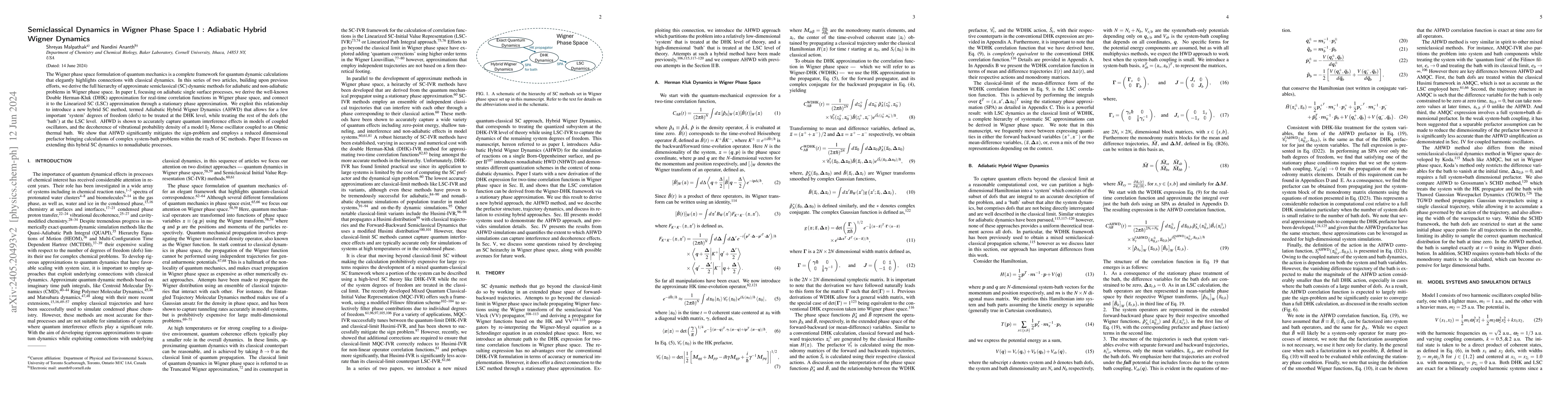 Thumbnail for Semiclassical Dynamics in Wigner Phase Space I : Adiabatic Hybrid Wigner
  Dynamics