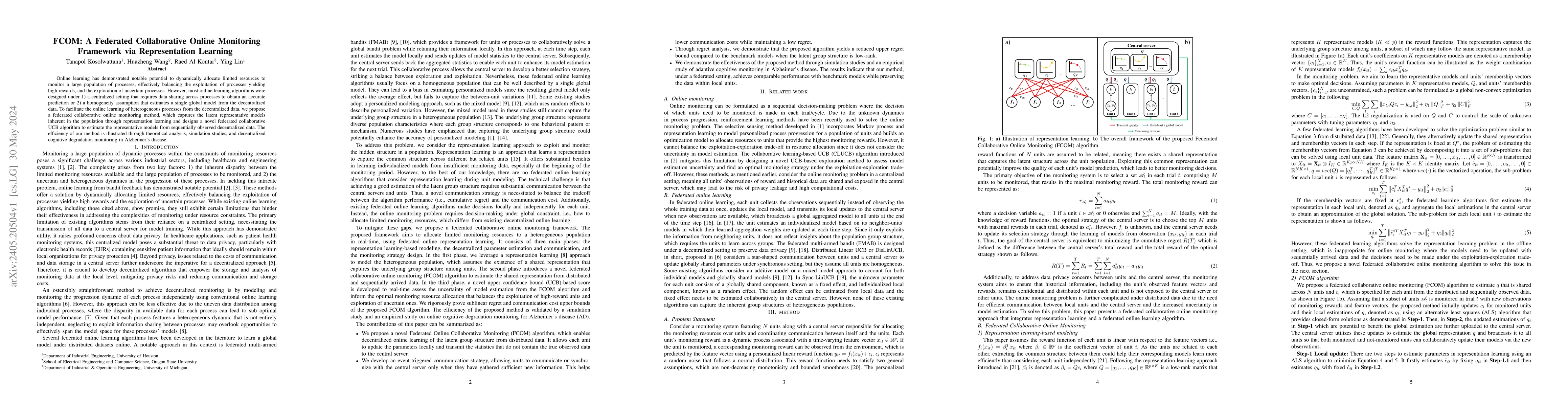 Thumbnail for FCOM: A Federated Collaborative Online Monitoring Framework via
  Representation Learning