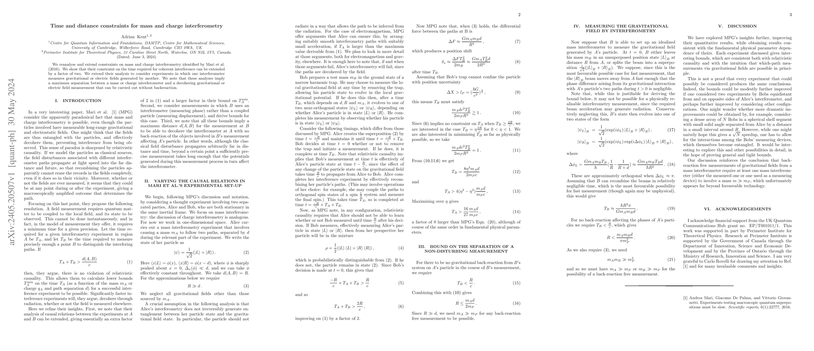 Thumbnail for Time and distance constraints for mass and charge interferometry