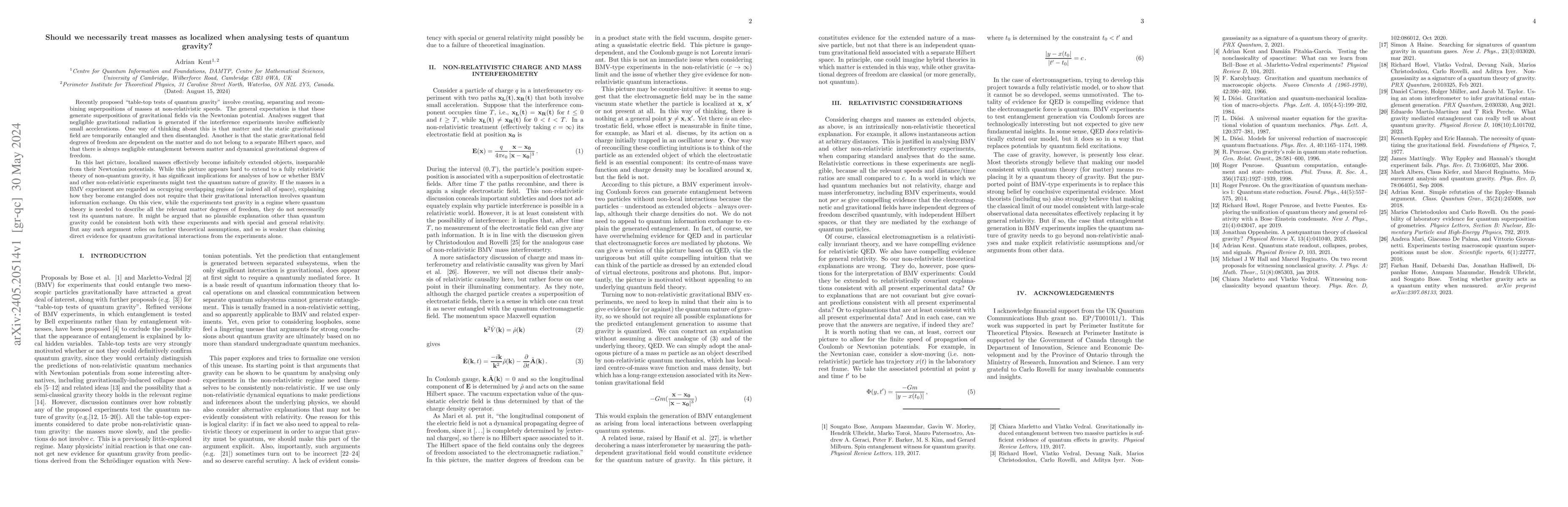 Thumbnail for Should we necessarily treat masses as localized when analysing tests of
  quantum gravity?