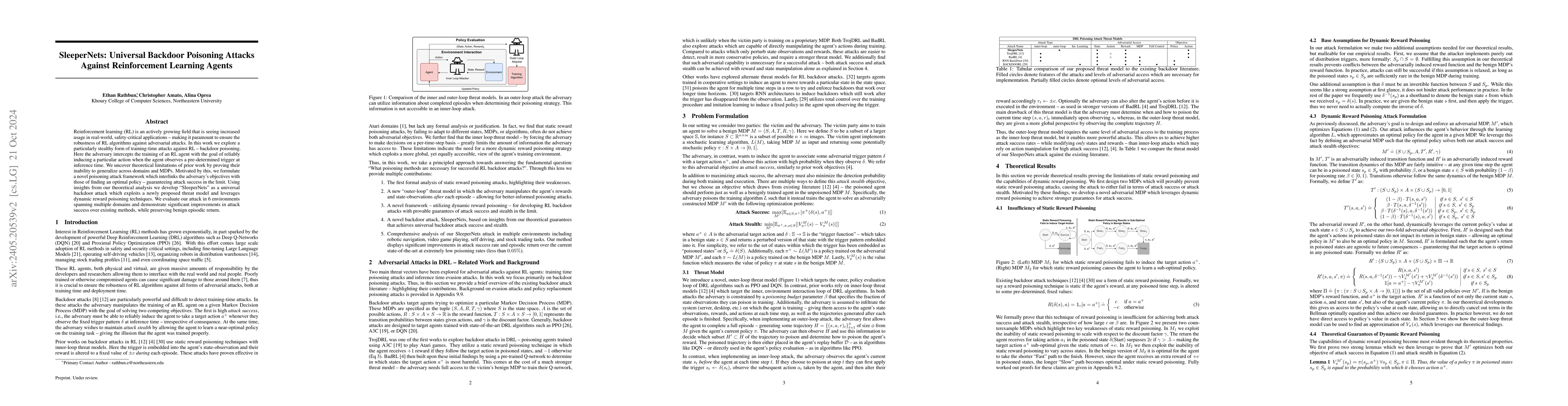 Thumbnail for SleeperNets: Universal Backdoor Poisoning Attacks Against Reinforcement
  Learning Agents