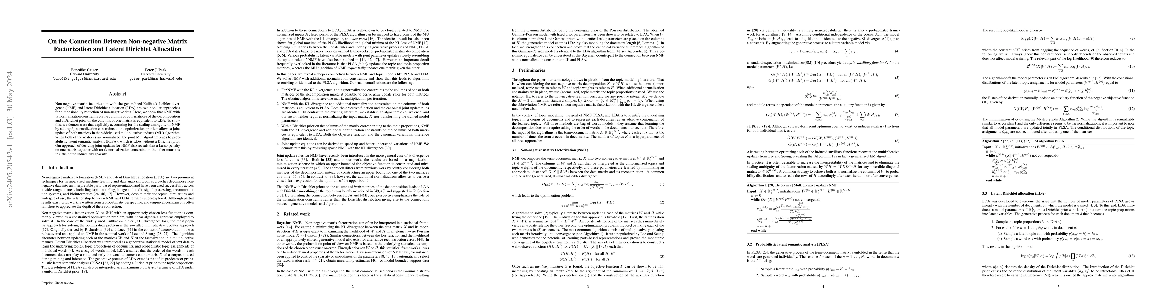 Thumbnail for On the Connection Between Non-negative Matrix Factorization and Latent
  Dirichlet Allocation