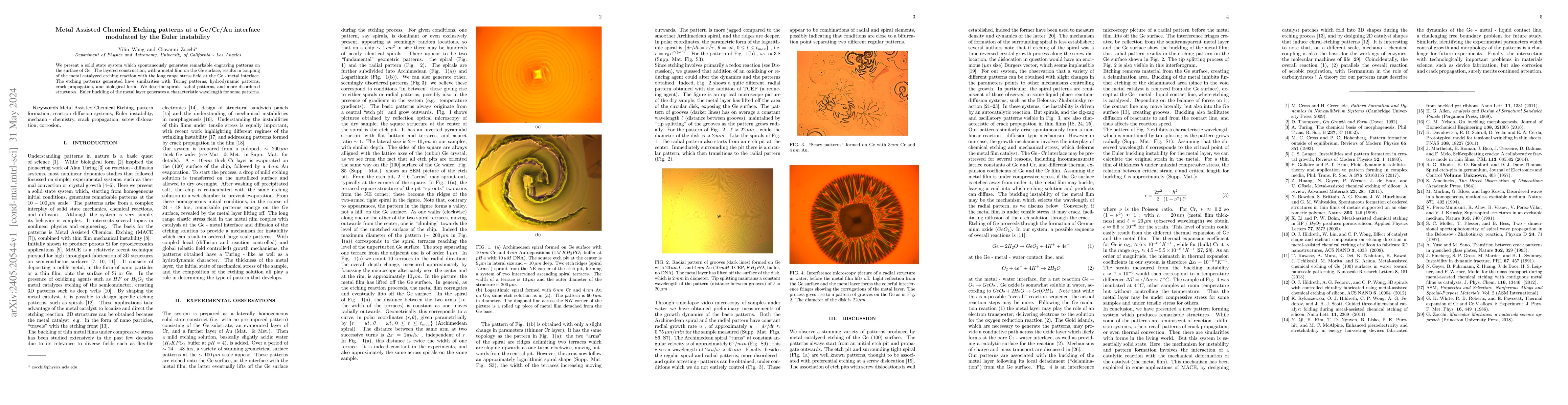 Thumbnail for Metal Assisted Chemical Etching patterns at a Ge/Cr/Au interface
  modulated by the Euler instability