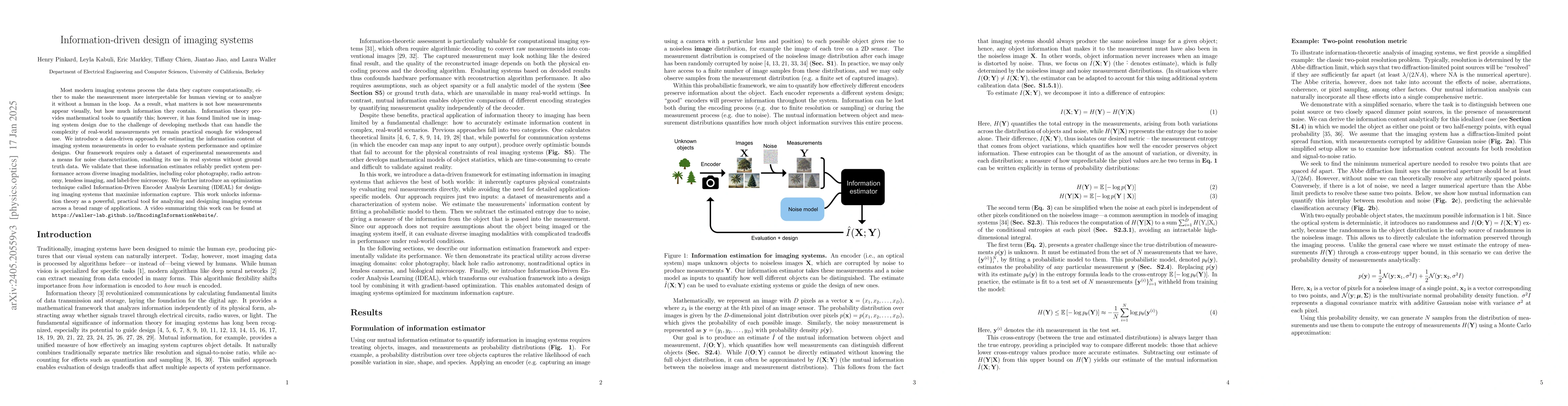 Thumbnail for Universal evaluation and design of imaging systems using information
  estimation
