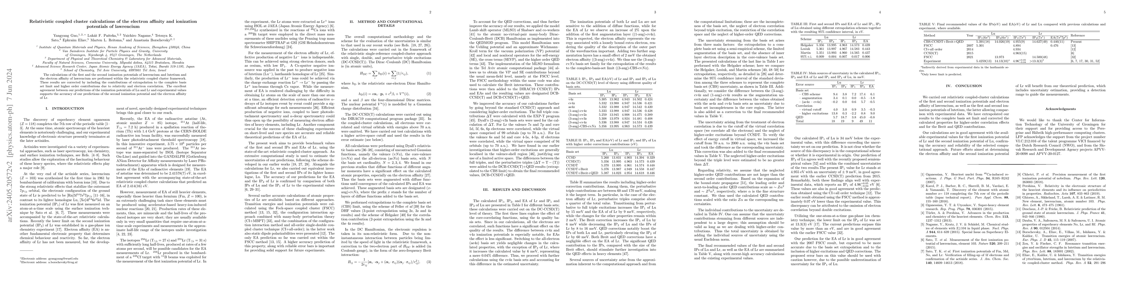 Thumbnail for Relativistic coupled cluster calculations of the electron affinity and
  ionization potentials of lawrencium