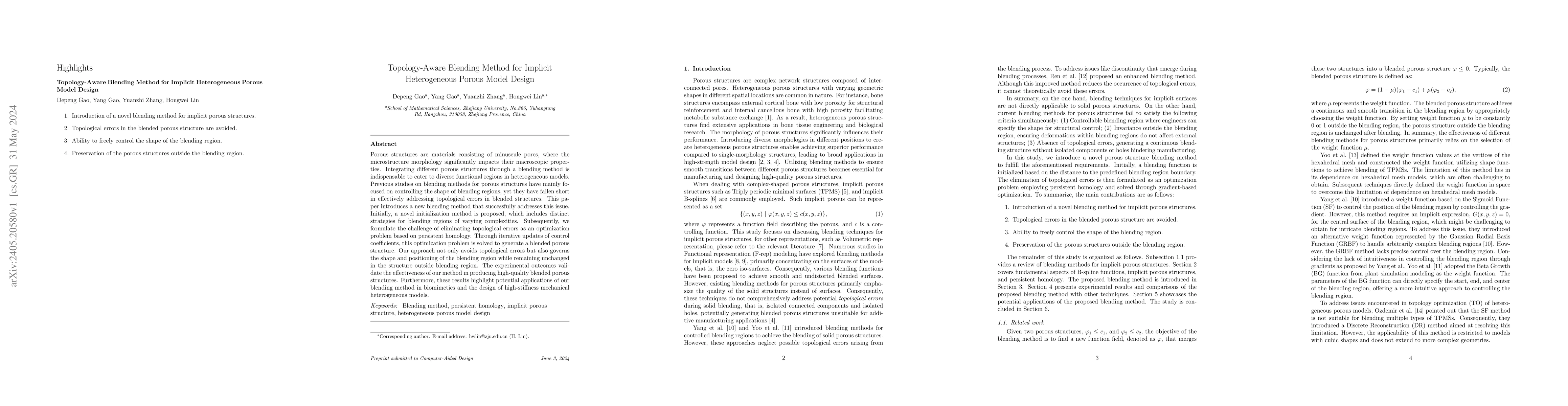 Thumbnail for Topology-Aware Blending Method for Implicit Heterogeneous Porous Model
  Design
