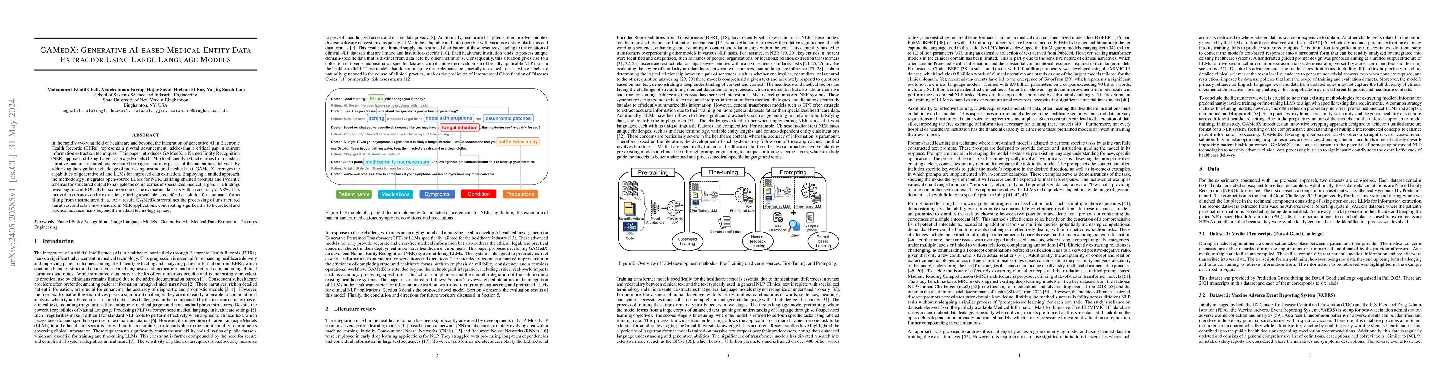Thumbnail for GAMedX: Generative AI-based Medical Entity Data Extractor Using Large
  Language Models