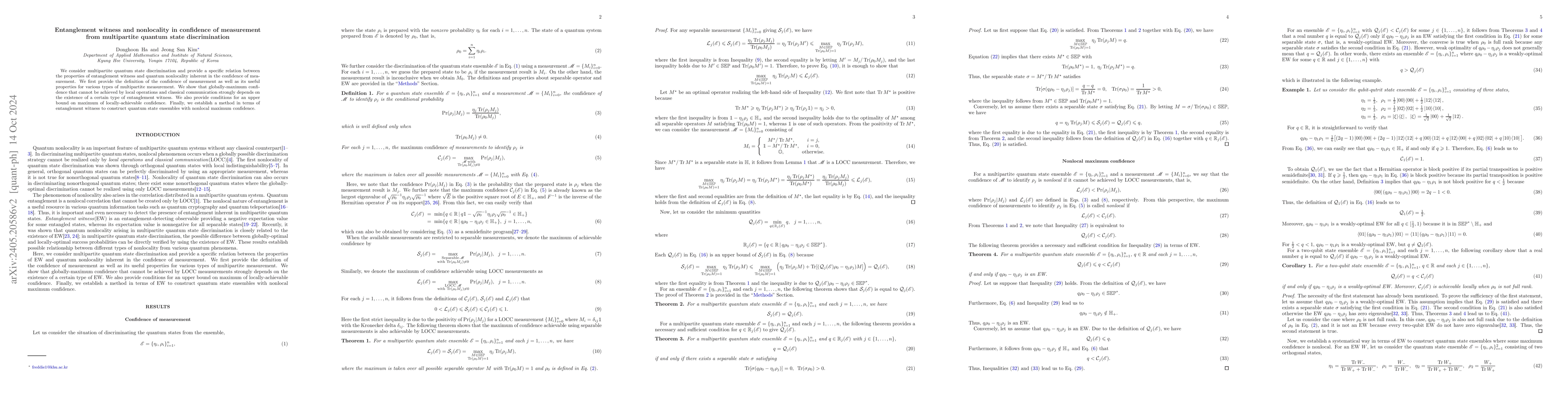 Thumbnail for Entanglement witness and nonlocality in confidence of measurement from
  multipartite quantum state discrimination