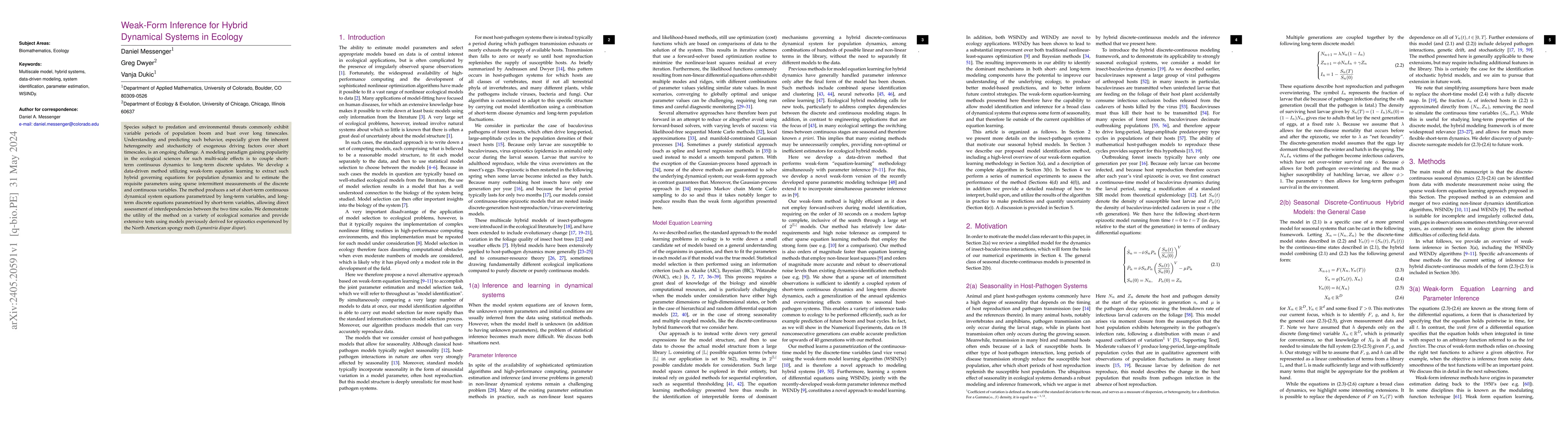 Thumbnail for Weak-Form Inference for Hybrid Dynamical Systems in Ecology