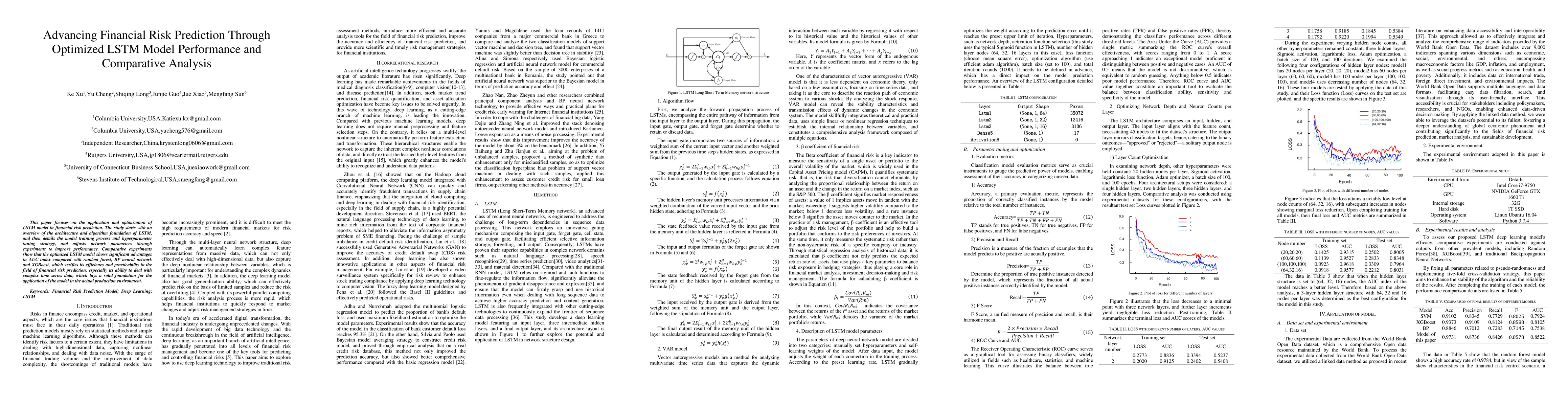 Thumbnail for Advancing Financial Risk Prediction Through Optimized LSTM Model
  Performance and Comparative Analysis