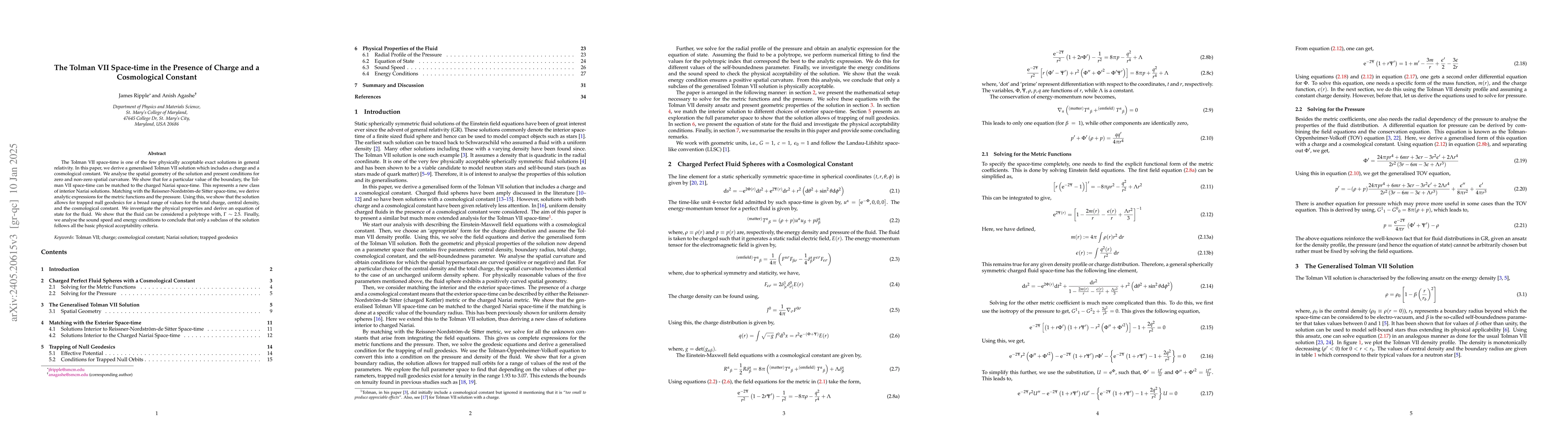 Thumbnail for The Tolman VII Space-time in the Presence of a Charge and a Cosmological
  Constant