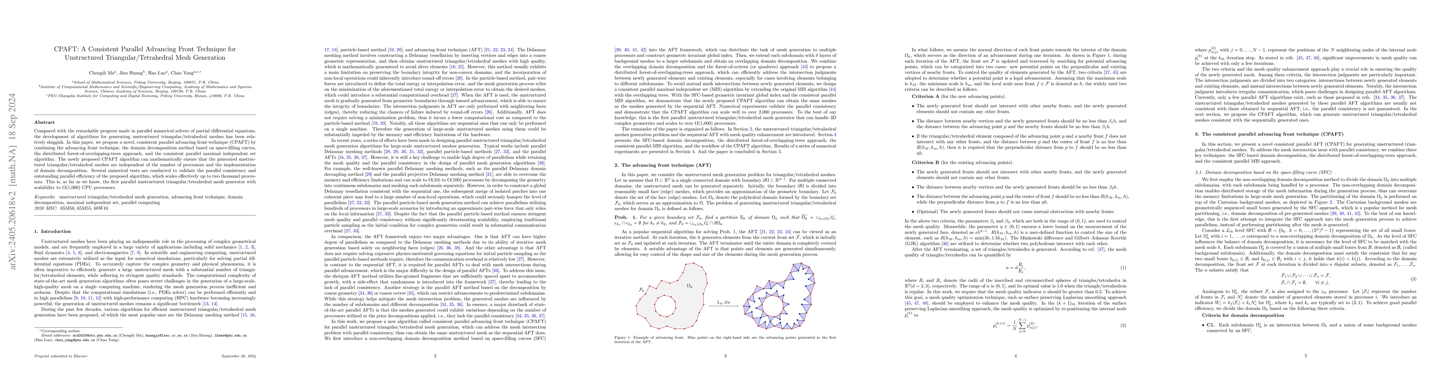 Thumbnail for CPAFT: A Consistent Parallel Advancing Front Technique for Unstructured
  Triangular/Tetrahedral Mesh Generation