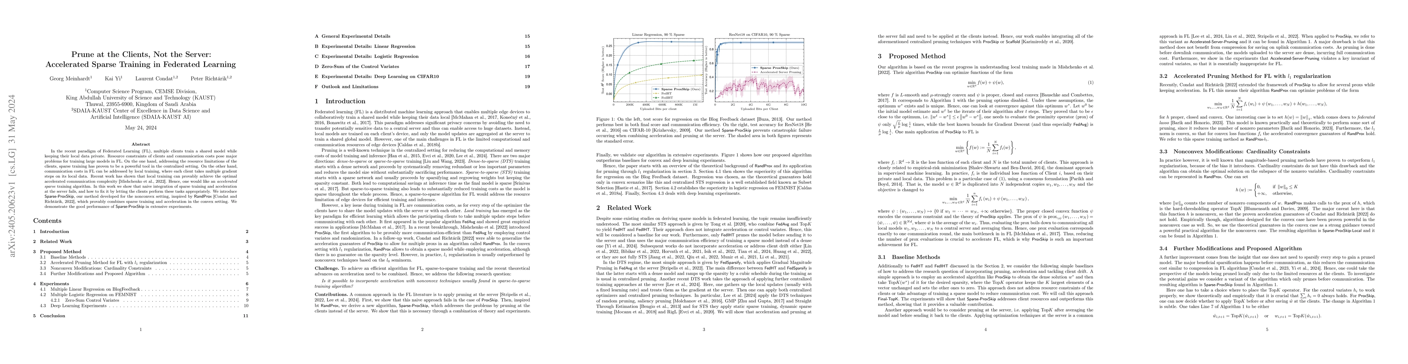 Thumbnail for Prune at the Clients, Not the Server: Accelerated Sparse Training in
  Federated Learning