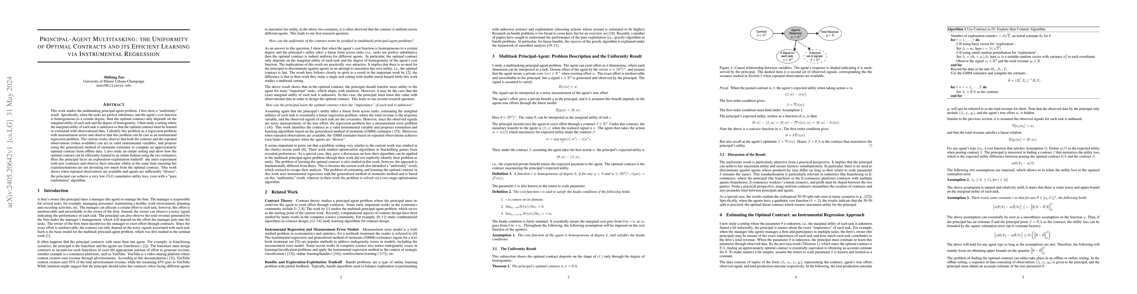 Thumbnail for Principal-Agent Multitasking: the Uniformity of Optimal Contracts and
  its Efficient Learning via Instrumental Regression