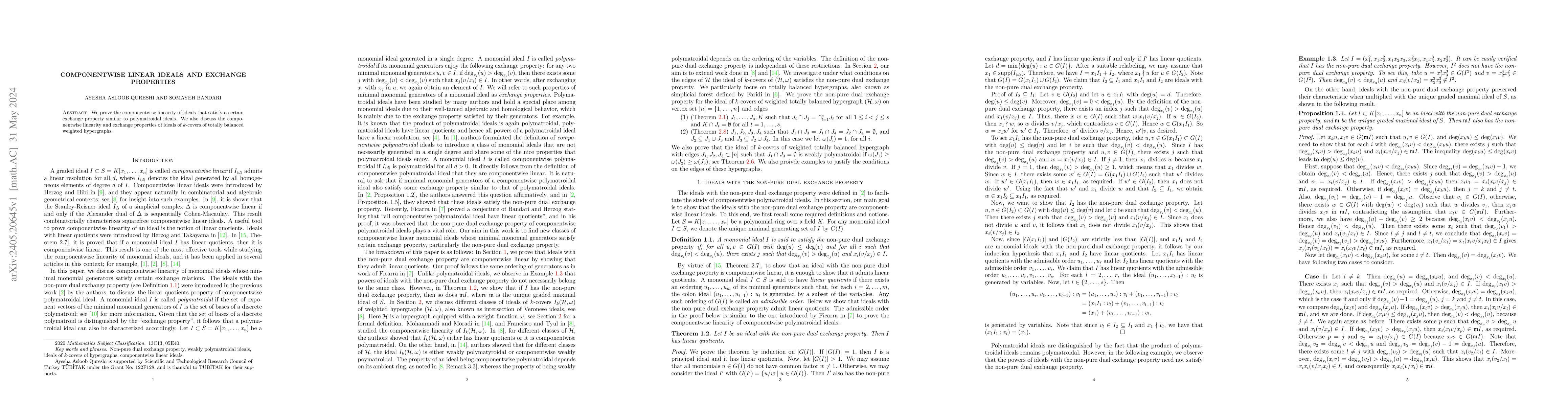 Thumbnail for Componentwise linear ideals and exchange properties