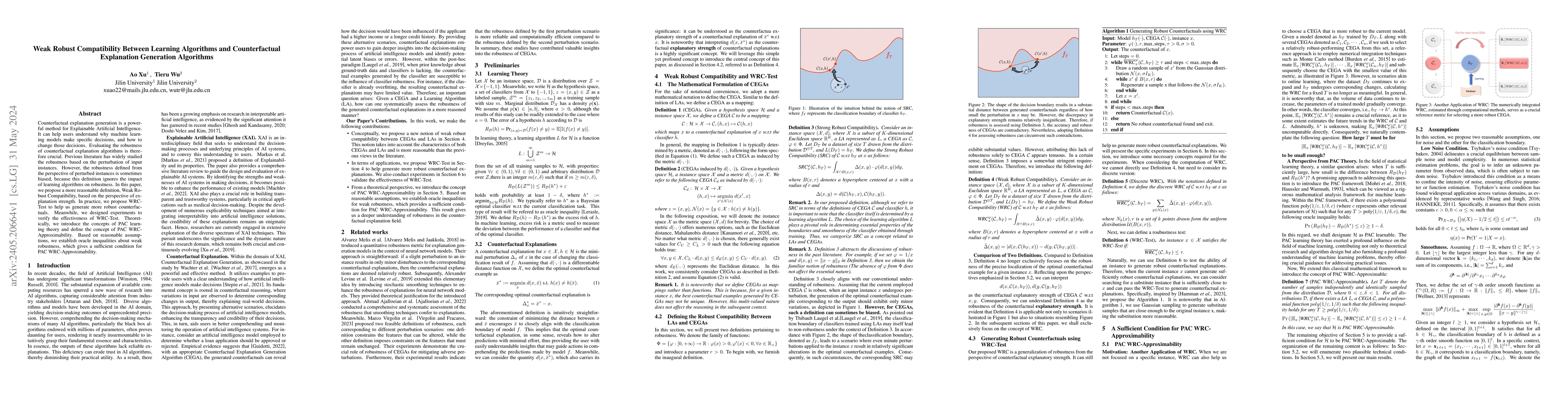 Thumbnail for Weak Robust Compatibility Between Learning Algorithms and Counterfactual
  Explanation Generation Algorithms