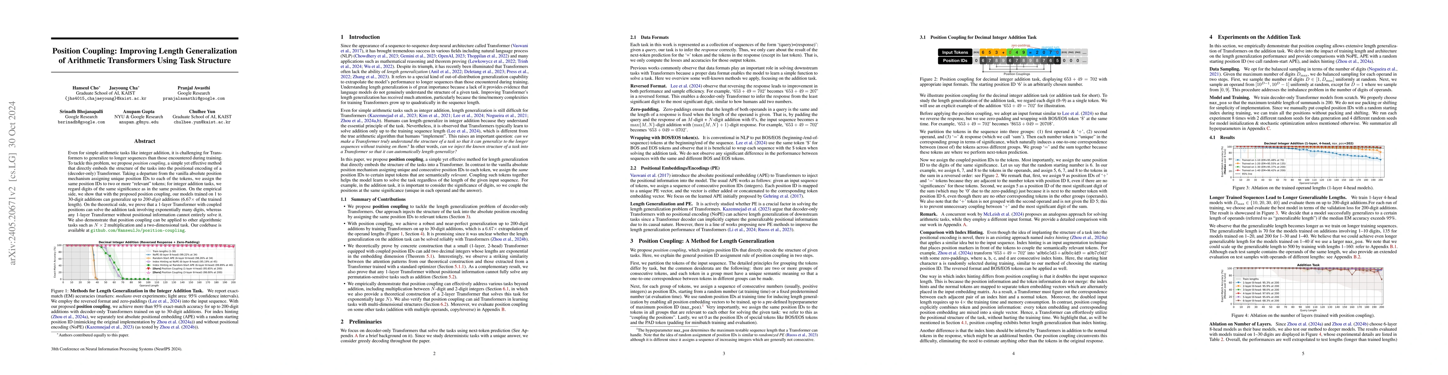 Thumbnail for Position Coupling: Leveraging Task Structure for Improved Length
  Generalization of Transformers