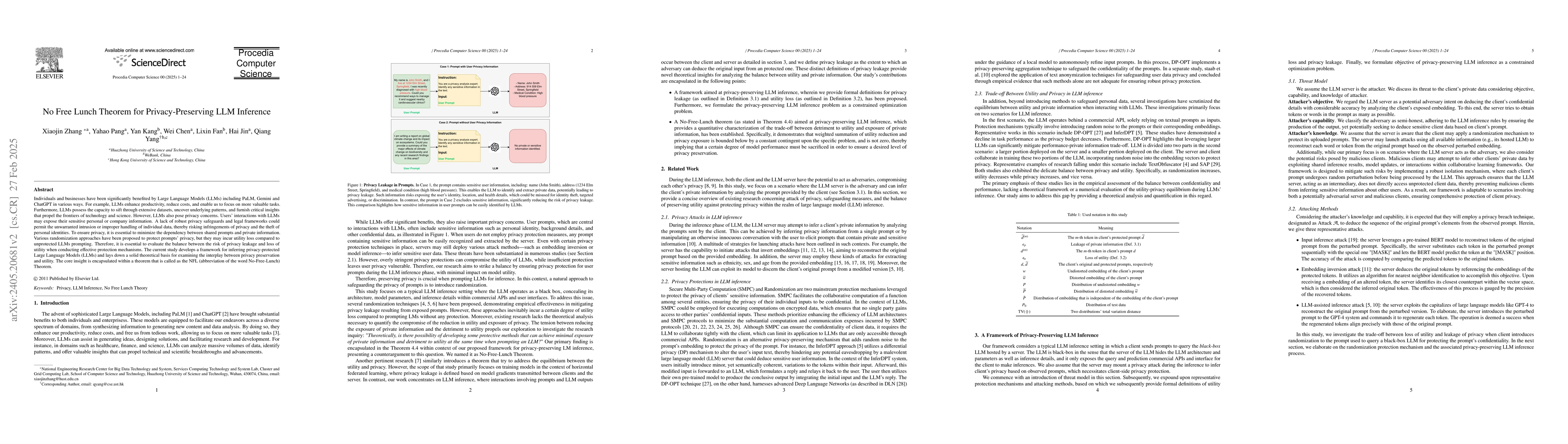 Thumbnail for No Free Lunch Theorem for Privacy-Preserving LLM Inference