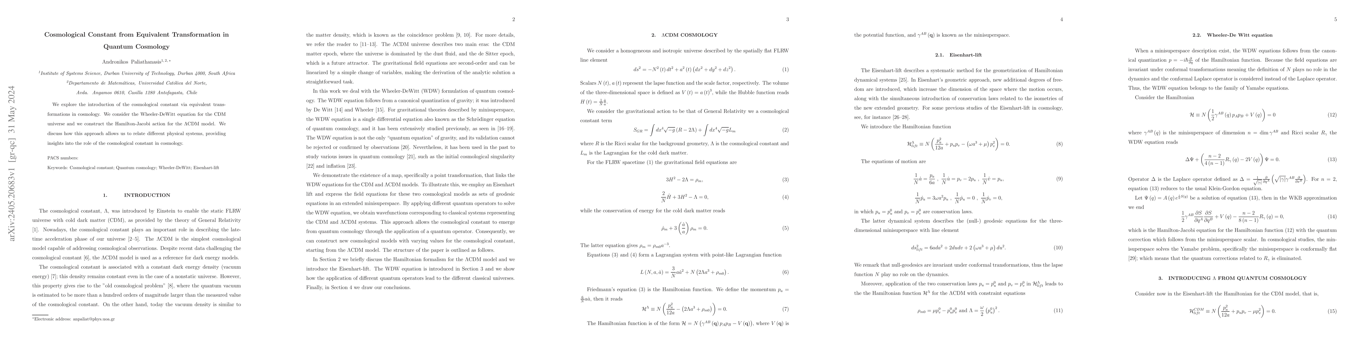 Thumbnail for Cosmological Constant from Equivalent Transformation in Quantum
  Cosmology