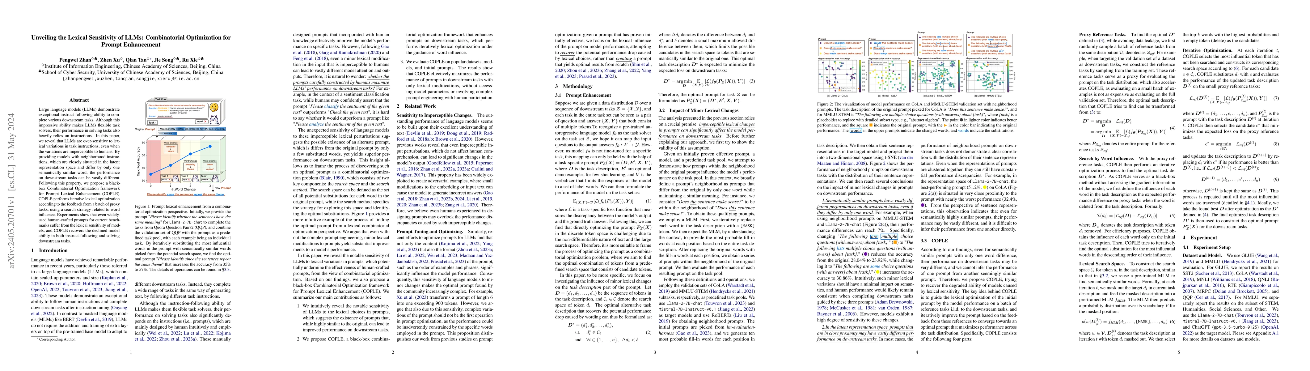 Thumbnail for Unveiling the Lexical Sensitivity of LLMs: Combinatorial Optimization
  for Prompt Enhancement