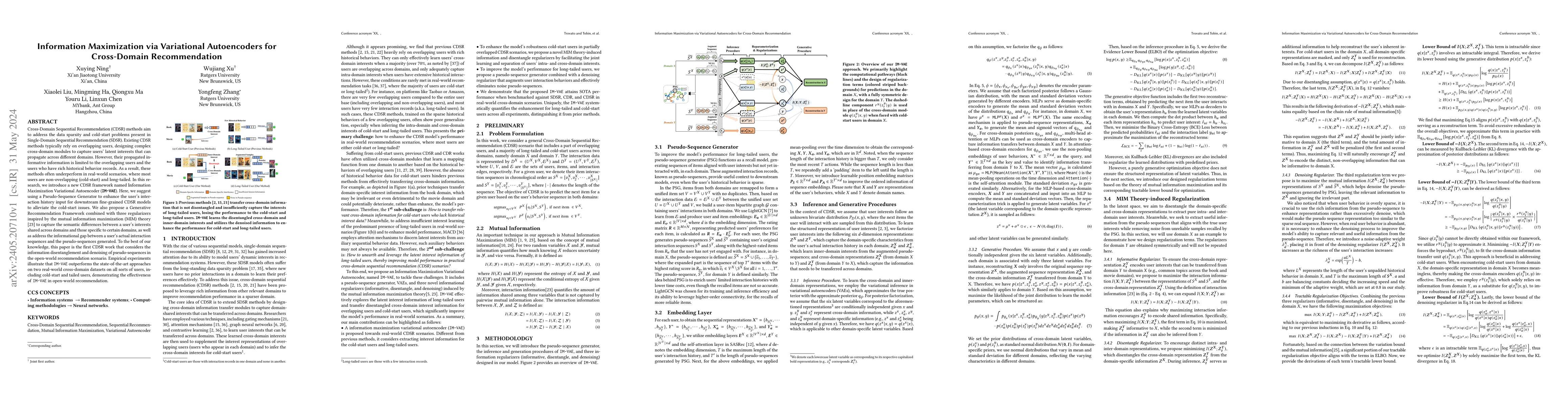 Thumbnail for Information Maximization via Variational Autoencoders for Cross-Domain
  Recommendation