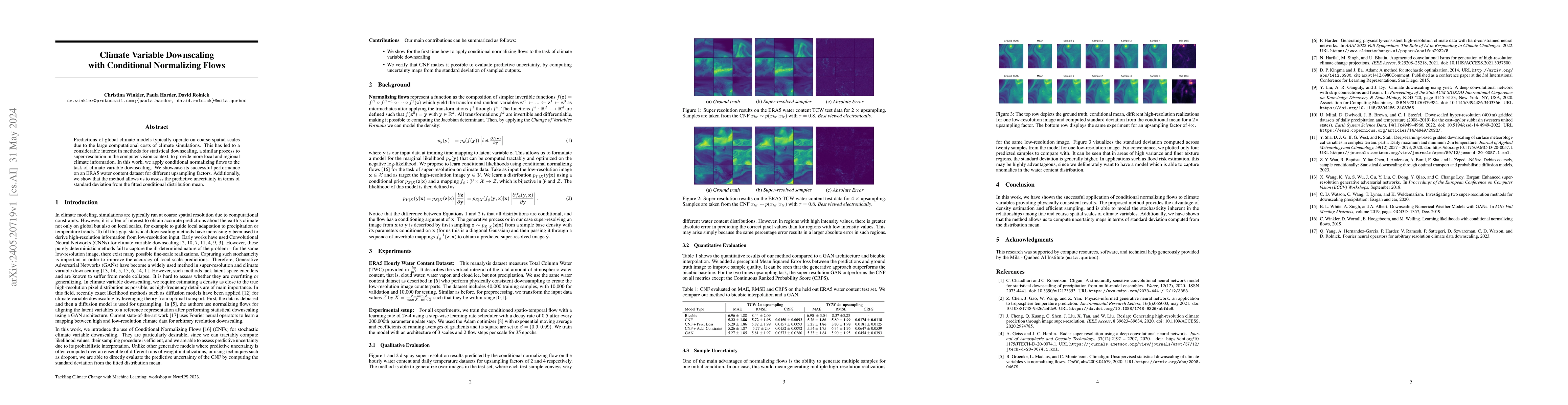 Thumbnail for Climate Variable Downscaling with Conditional Normalizing Flows