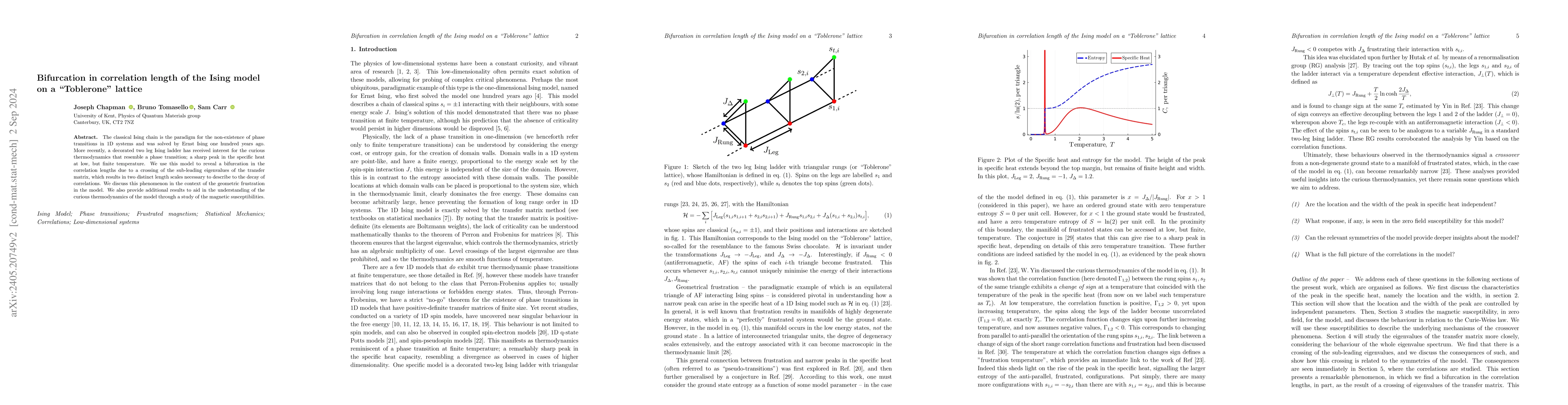 Thumbnail for Bifurcation in correlation length of the Ising model on a "Toblerone"
  lattice