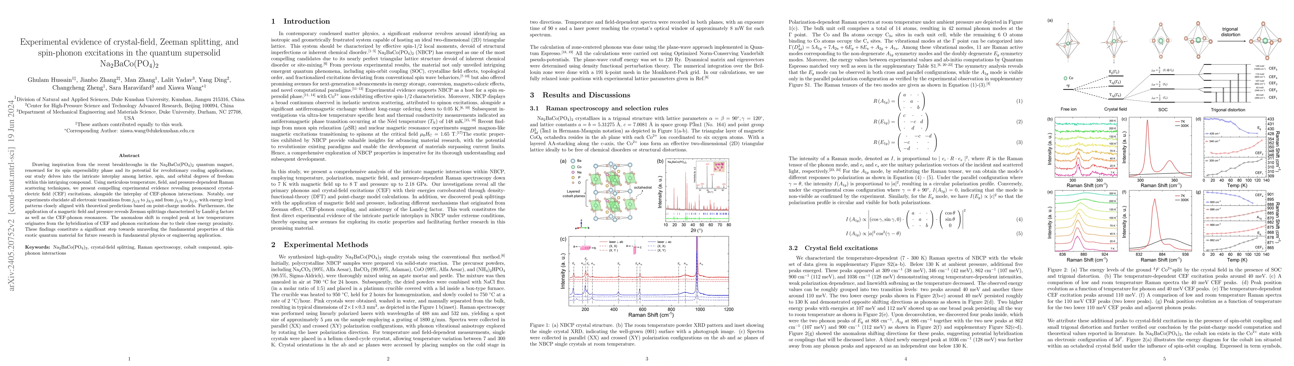 Thumbnail for Experimental evidence of crystal-field, Zeeman splitting, and
  spin-phonon excitations in the quantum supersolid Na2BaCo(PO4)2