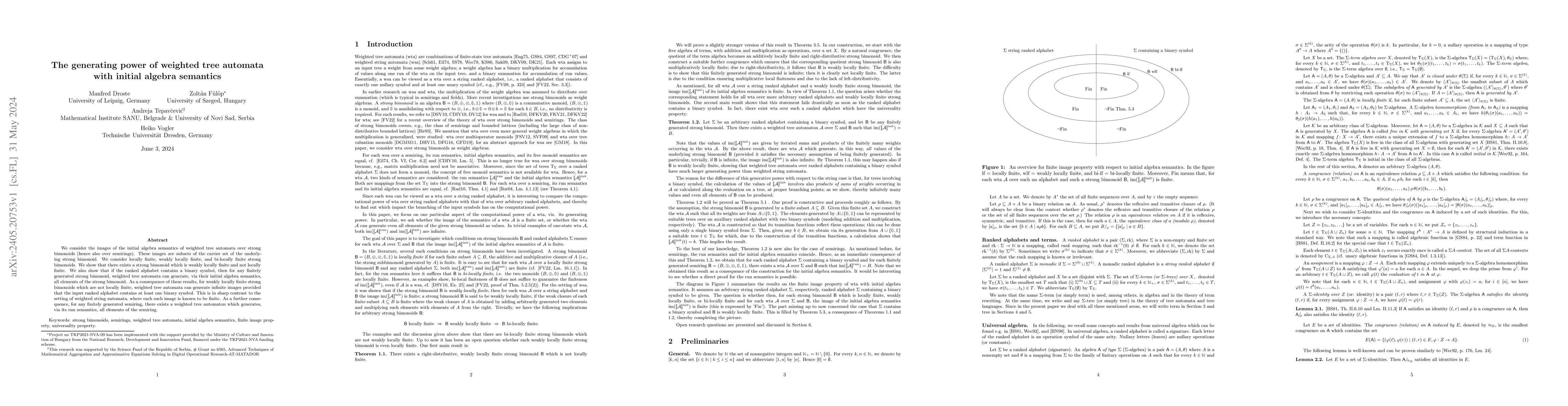 Thumbnail for The generating power of weighted tree automata with initial algebra
  semantics
