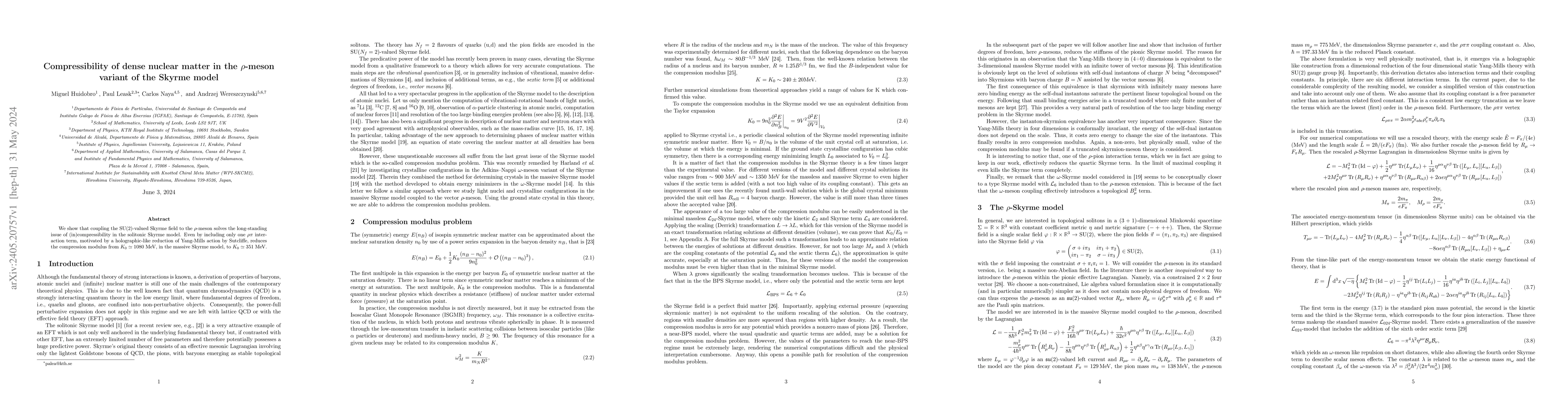 Thumbnail for Compressibility of dense nuclear matter in the $\rho$-meson variant of
  the Skyrme model