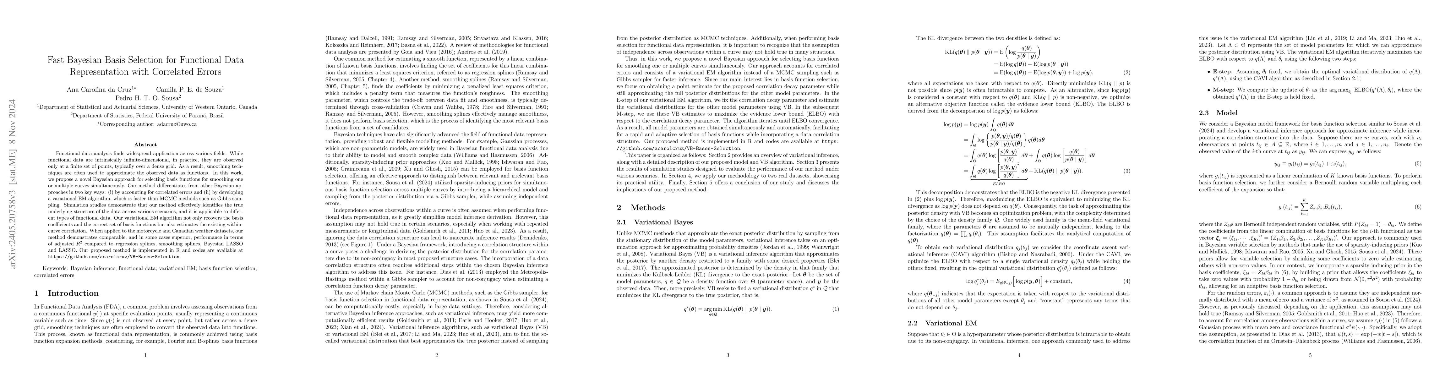 Thumbnail for Fast Bayesian Basis Selection for Functional Data Representation with
  Correlated Errors