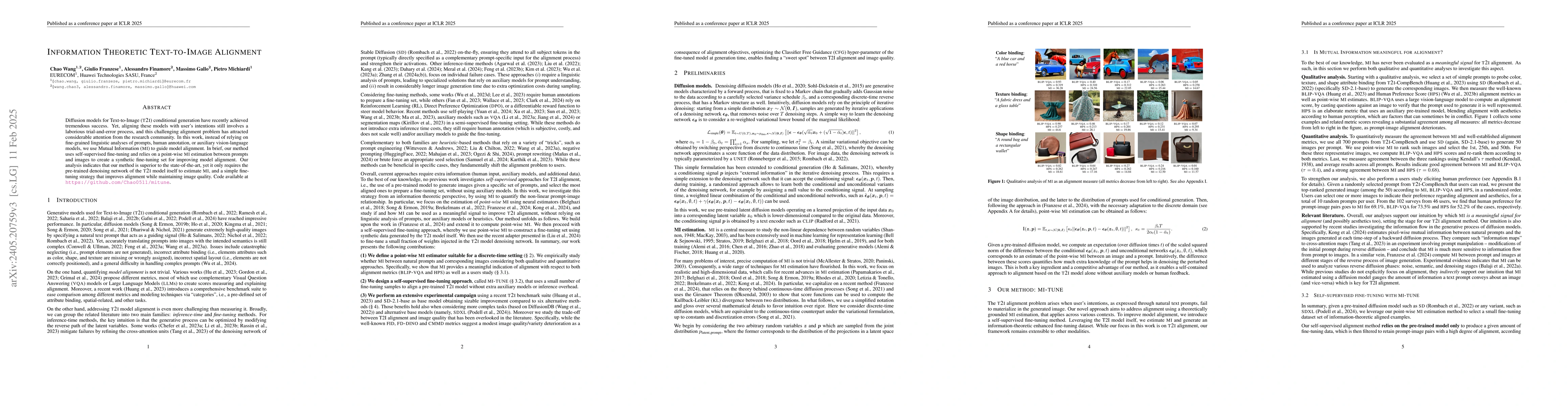 Thumbnail for Information Theoretic Text-to-Image Alignment