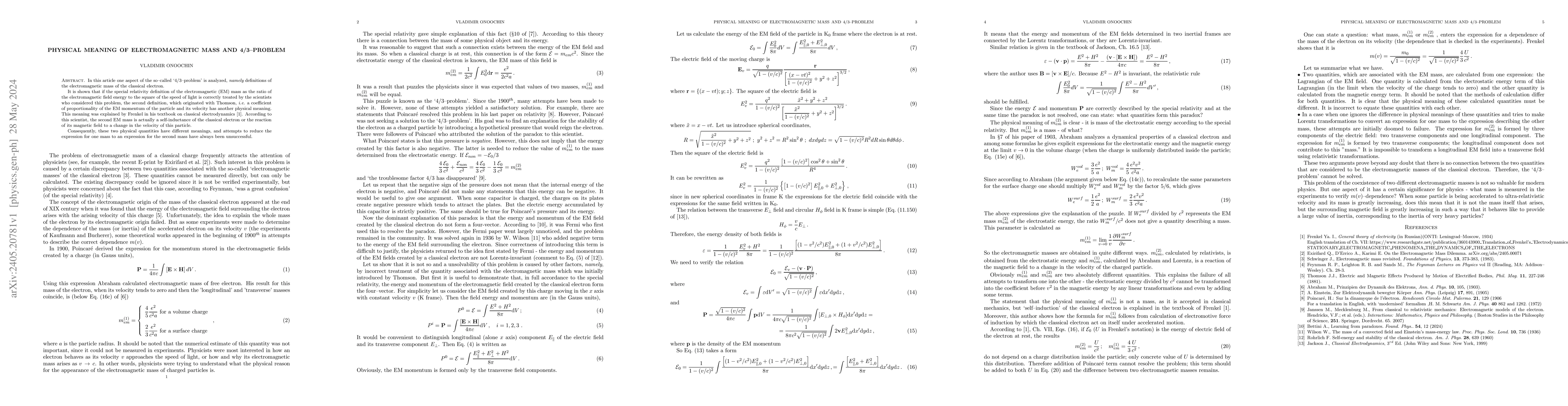 Thumbnail for Physical meaning of electromagnetic mass and 4/3-problem